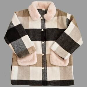 SHEIN Boys Plaid Fur Collar Jacket Sz 8